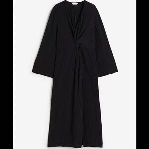 H&M Black Knot-Front Long Sleeve Midi Dress
